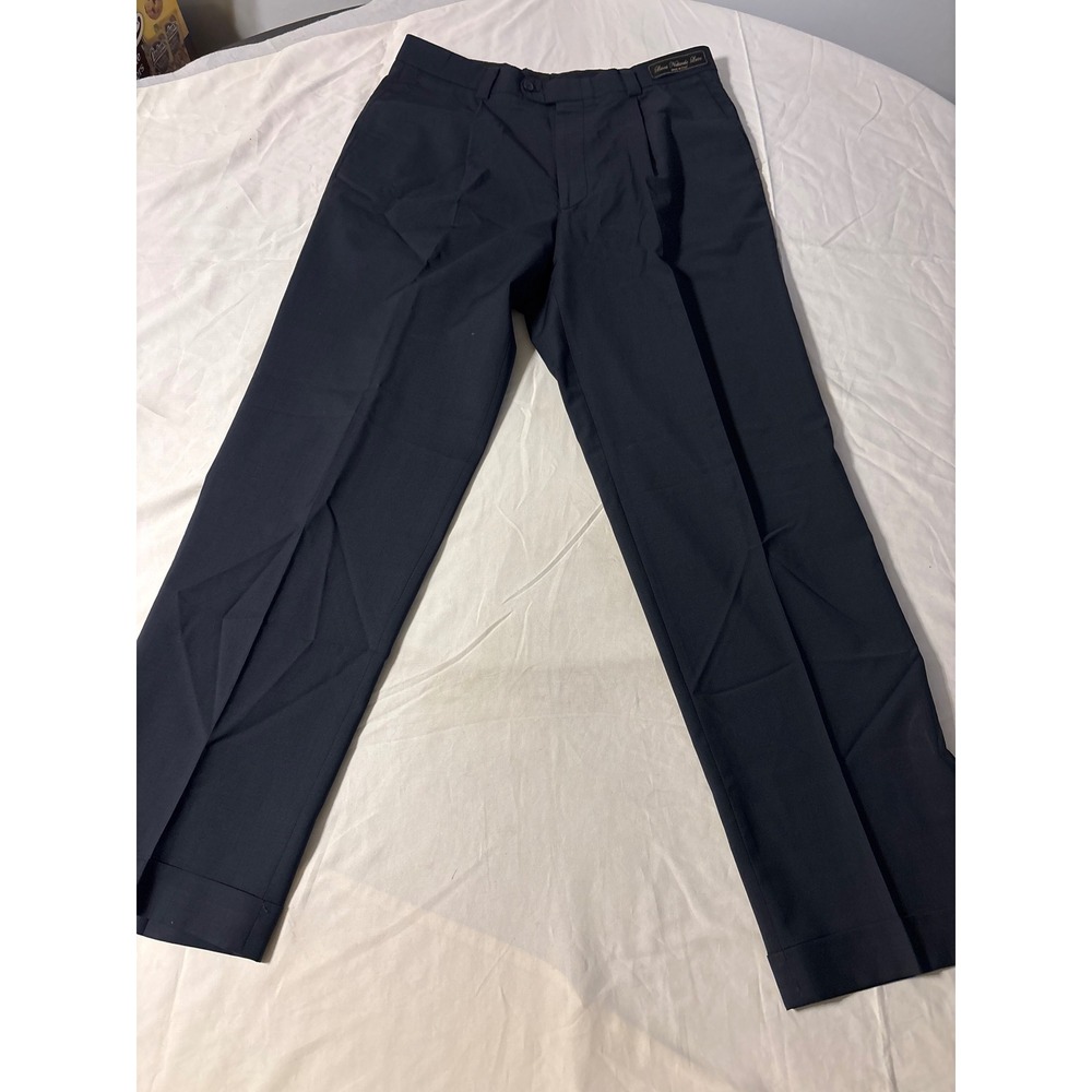 Linea Naturale Luxe Dress Pants Mens 35x30 Navy‎ Blue Excellent Pleated Cuffed